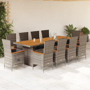 Set da Pranzo da Giardino 11pz con Cuscini in Polyrattan Grigio 3277552