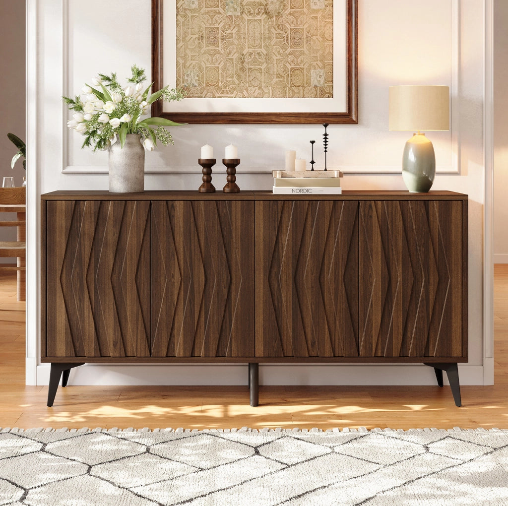Sideboard 4 ante con ripiani regolabili 140x35x70 cm in MDF e truciolare color noce