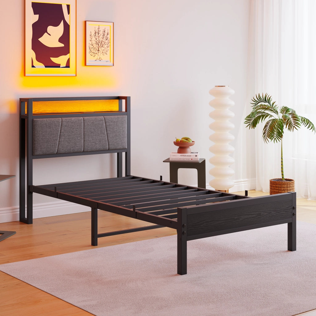 letto in mdf e metallo nero 90 x 200 cm