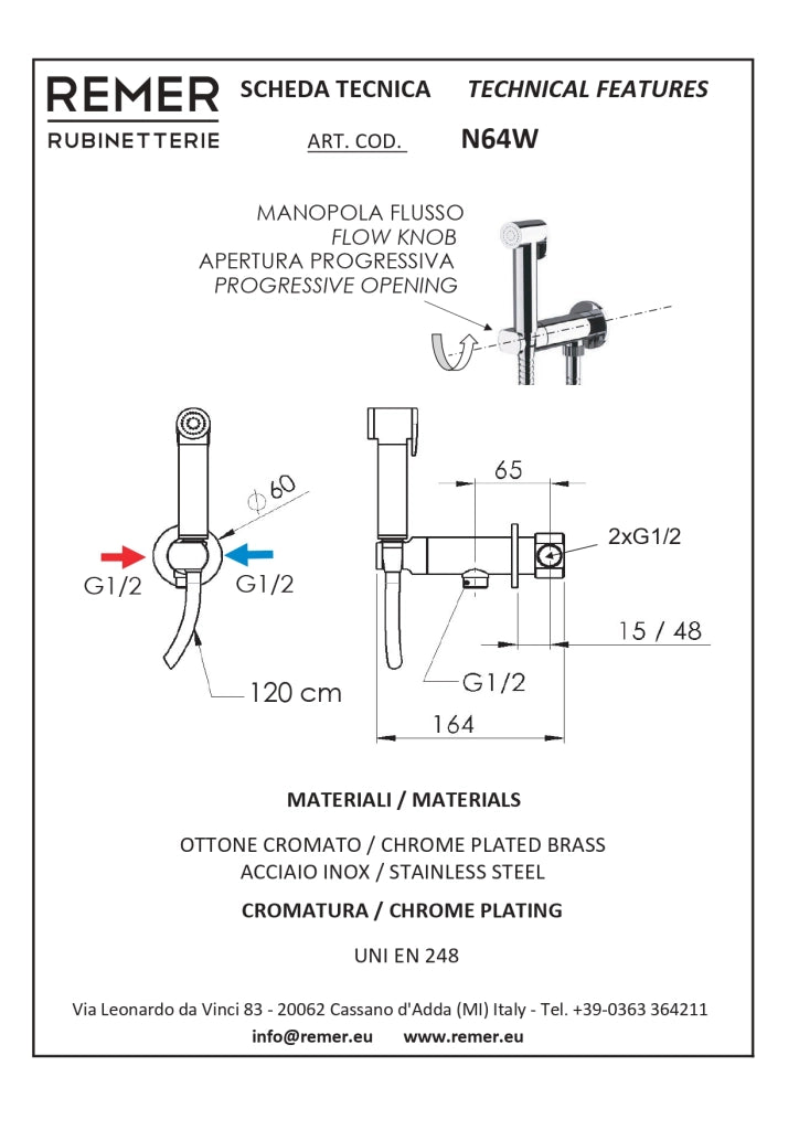 SET MISCELATORE CON DOCCETTA SHUT-OFF TONDO- Cromo- Remer- pezzi 1