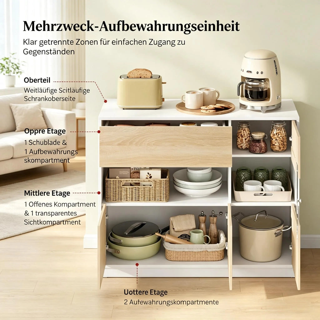 Ampio mobile per ingresso, credenza e armadio portaoggetti, sideboard da cucina