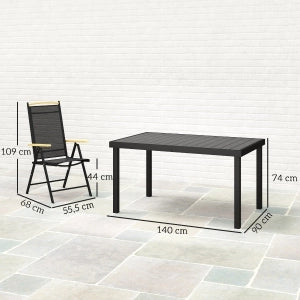 SET DA GIARDINO PIEGHEVOLE 6 POSTI 140x90 cm Alluminio Nero