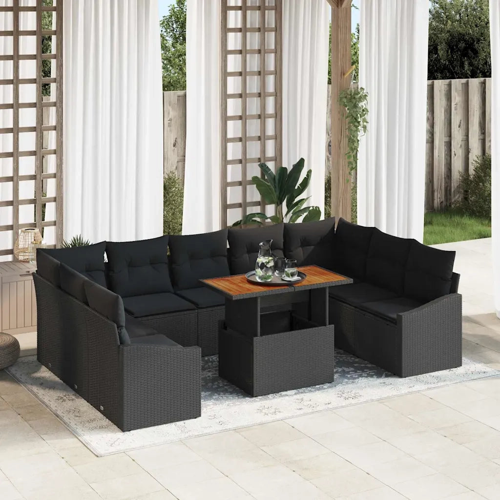 Set Divano da Giardino 10 pcs Nero Poly Rattan 3358620