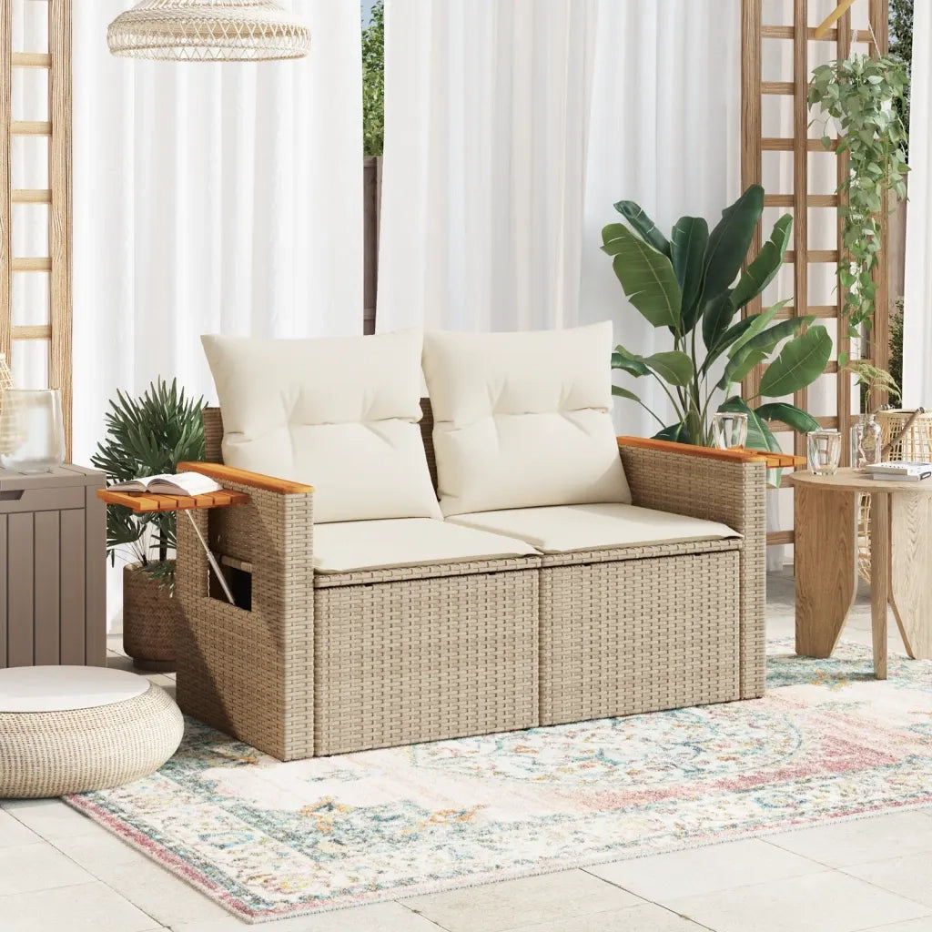 Divano da Giardino con Cuscini a 2 Posti-Sofa da giardino Beige in Polyrattan 704336