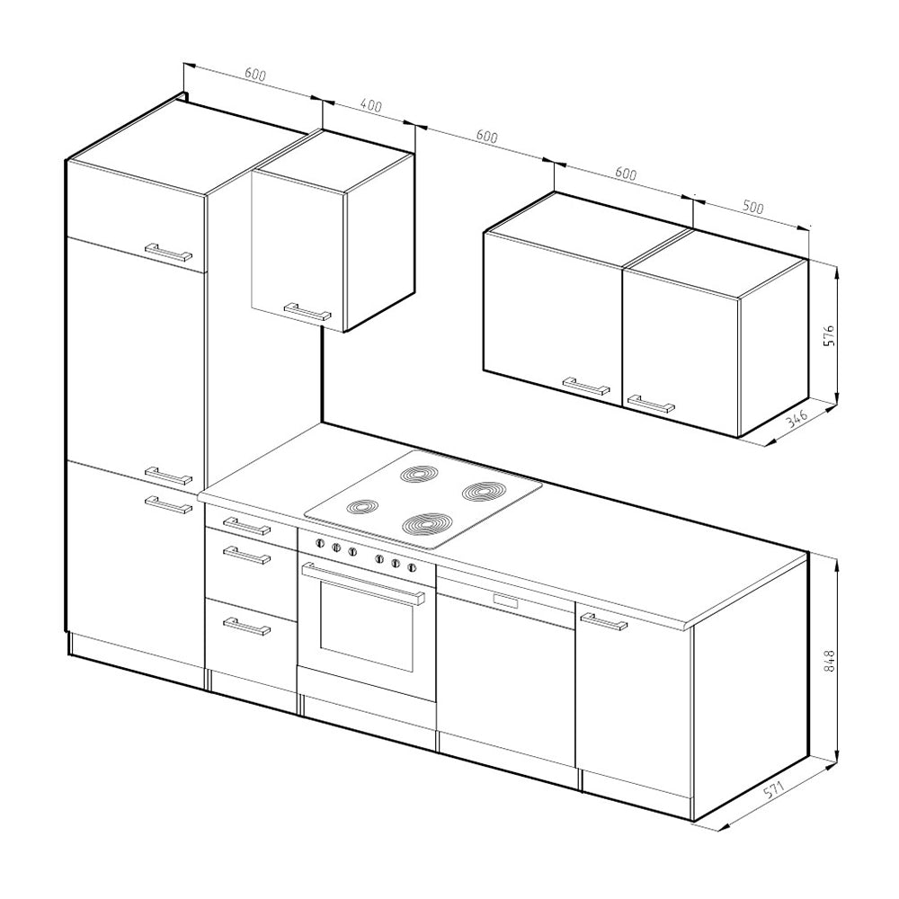 Mobile da cucina Optima Rovere dorato/Antracite 270 cm Senza piano di lavoro, con colonna Vicco