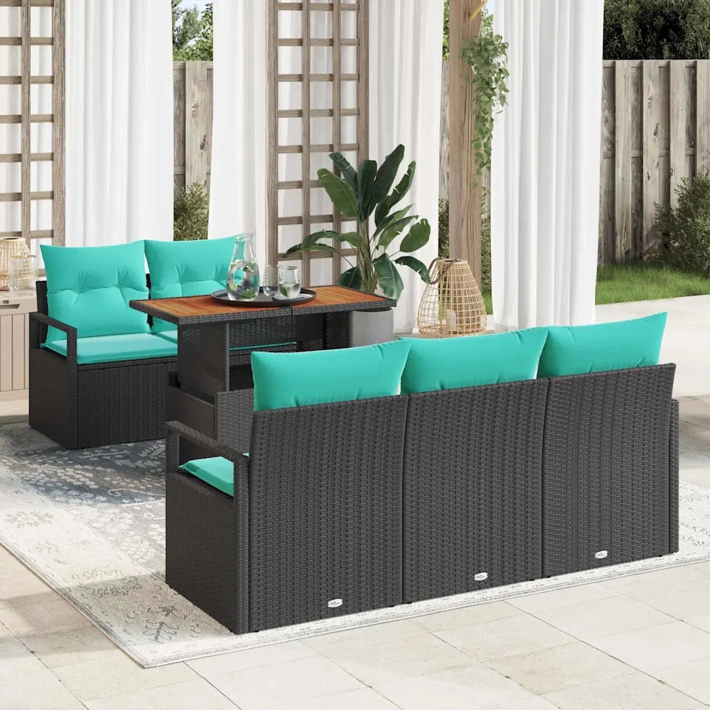 Set Divano da Giardino con cuscino 6 pcs Nero e blu 3349654