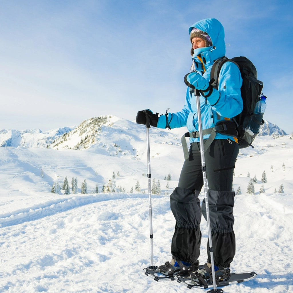 Set di racchette da neve con sistema di fissaggio e bastoncini da trekking, Racchette ergonomiche 53 cm Argento