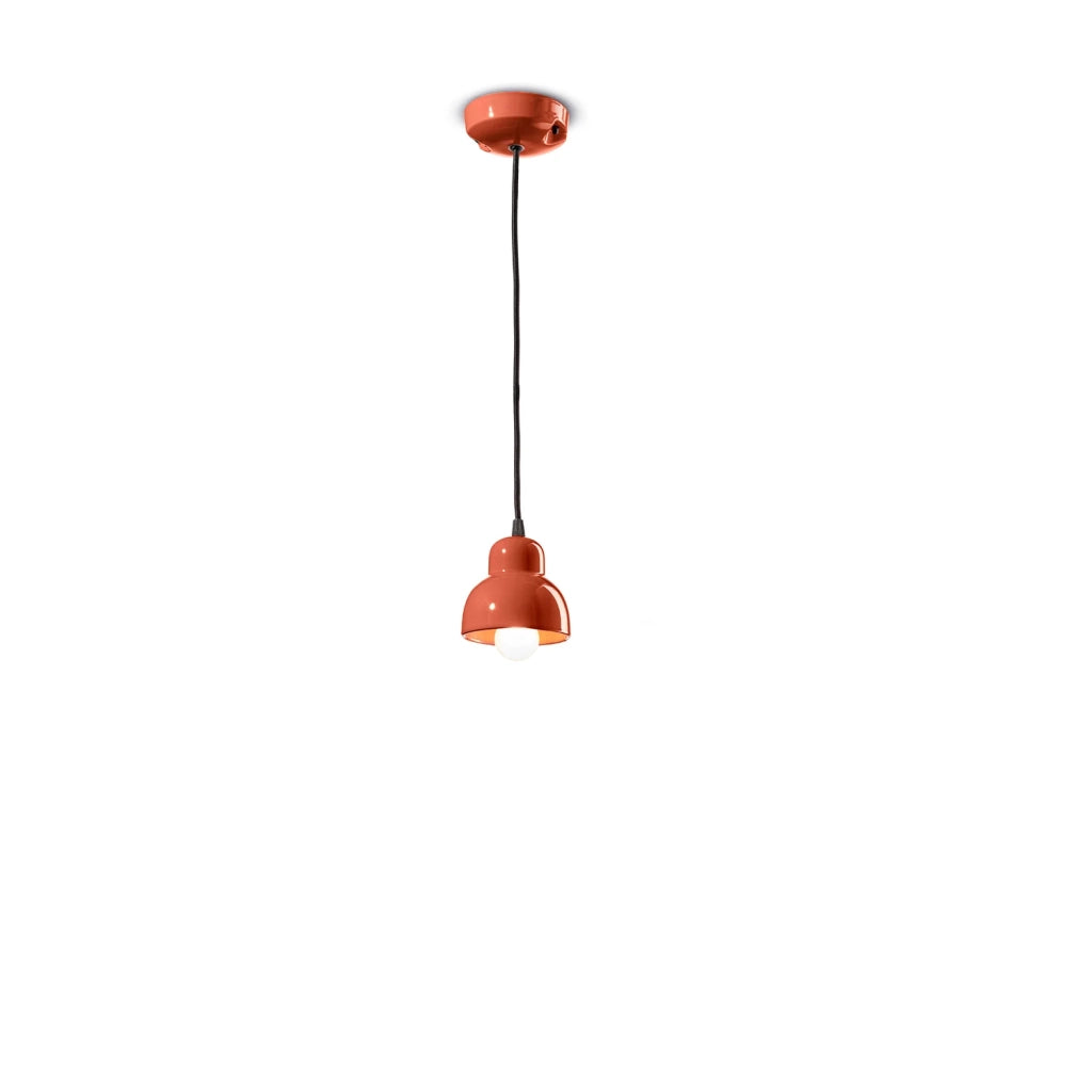 Lampadario Vintage Decò Berimbau Ceramica Arancio Pokè 1 Luce E14