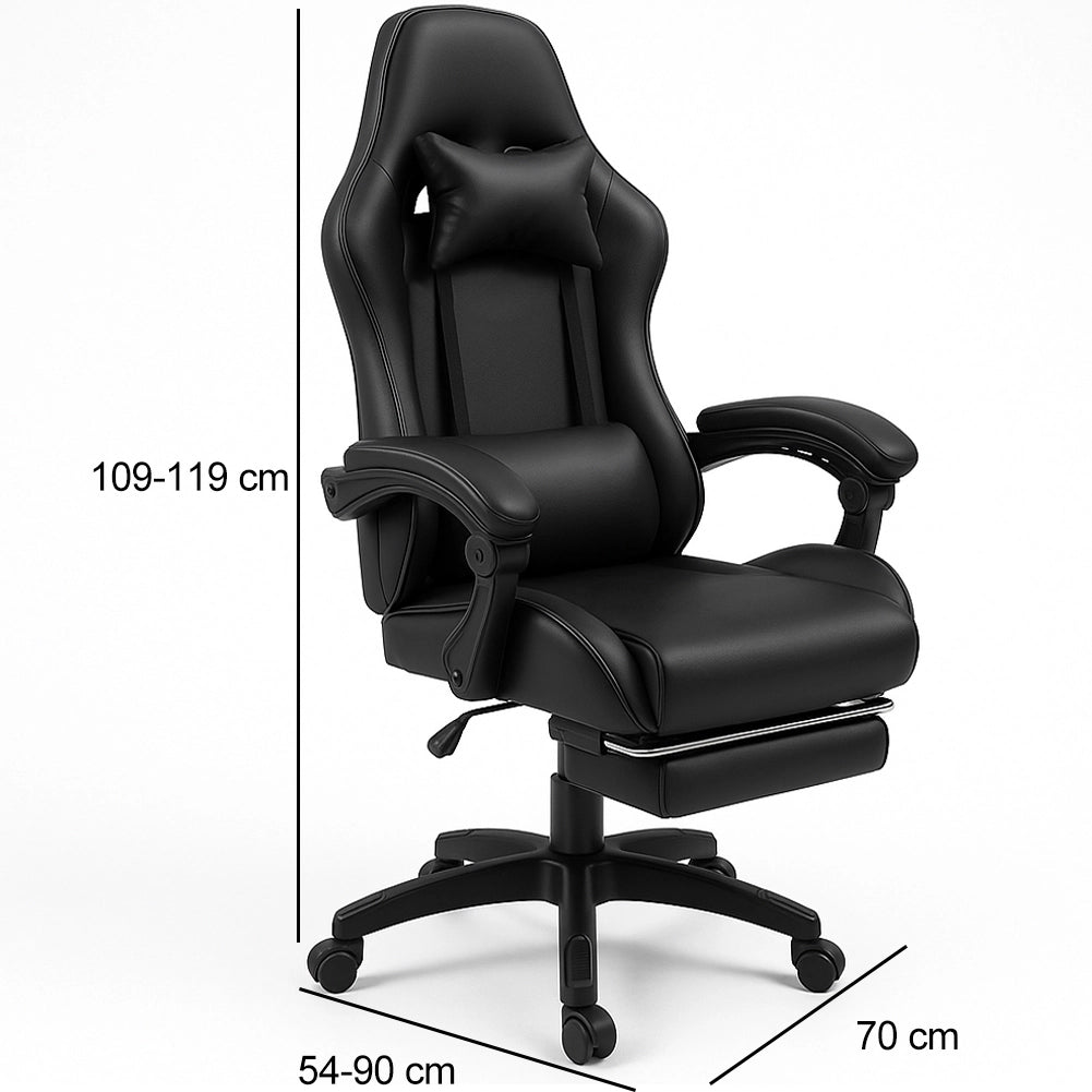 Sedia Gaming da Scrivania con Poggiapiedi e Cuscino Lombare e Cervicale Nero