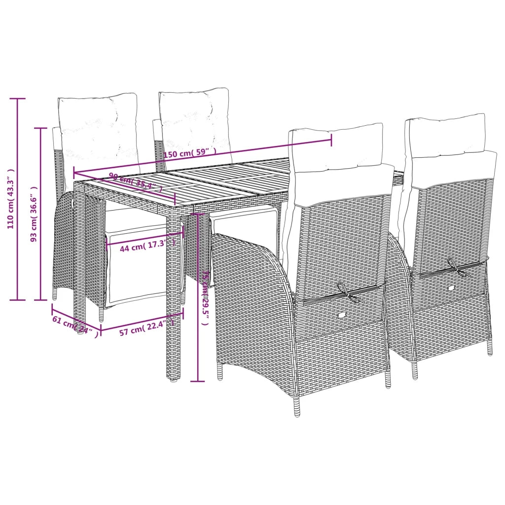 Set da Pranzo da Giardino 5 pz con Cuscini in Polyrattan Grigio 3213346