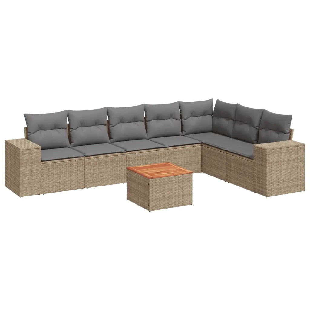 Set Divano da Giardino 8 pz con Cuscini Beige in Polyrattan