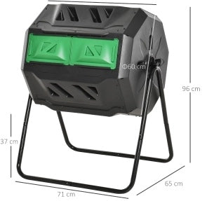 Compostiera rotante 160 L a 2 scomparti, 71 x 65 x 96 cm, nera