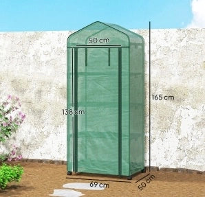Mini serra da giardino con 4 ripiani, 69 x 50 x 165 cm, verde