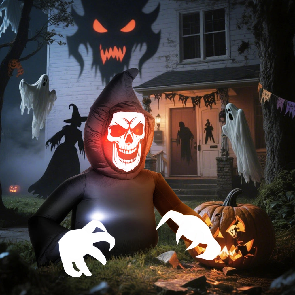 Decorazione Gonfiabile Halloween Mietitore con Luci LED Soffiatore e Cavo Resistente all'Acqua per Giardino Esterno