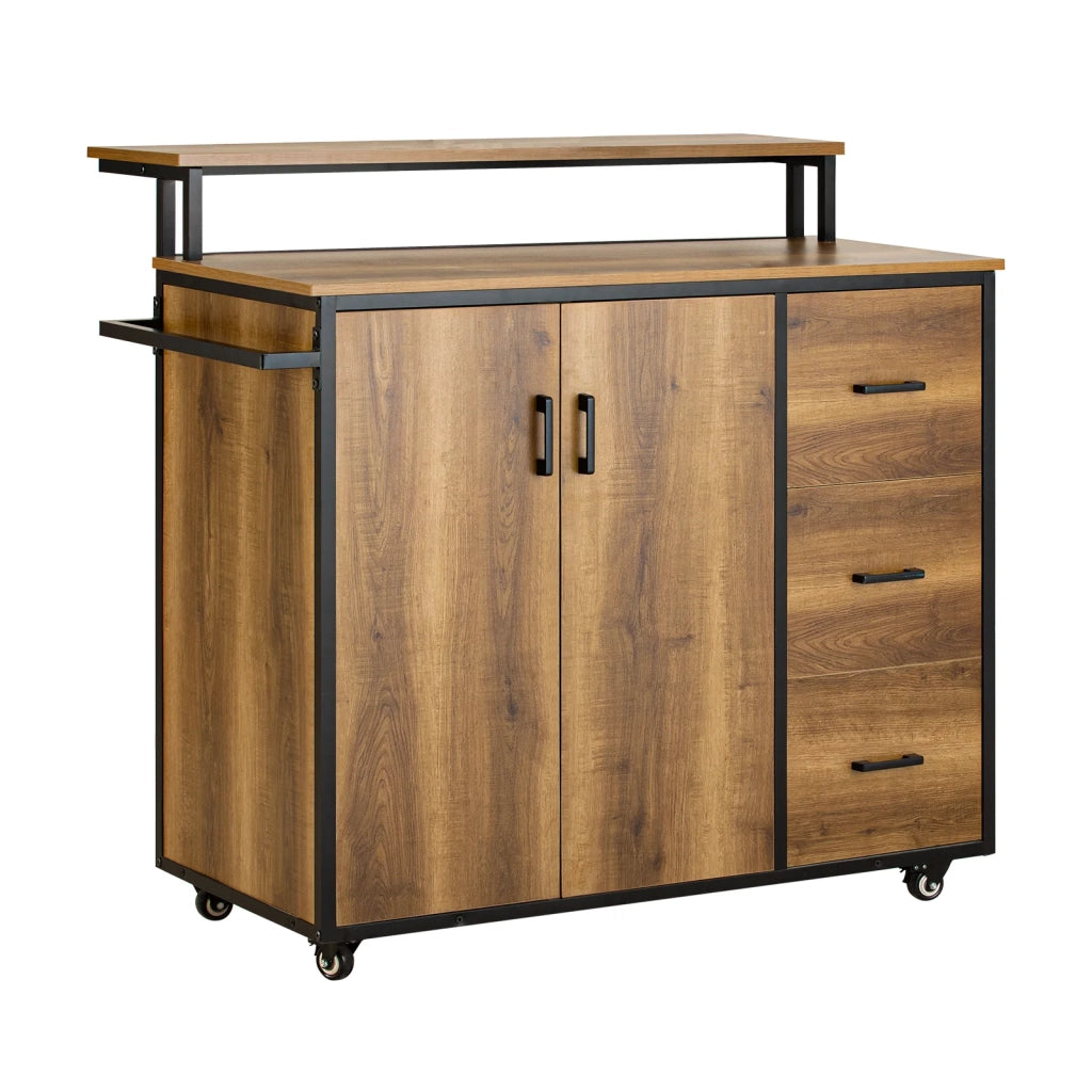 Carrello cucina,Credenza, Penisola cucina con ruote Stile vintage marrone, KNL02-PF