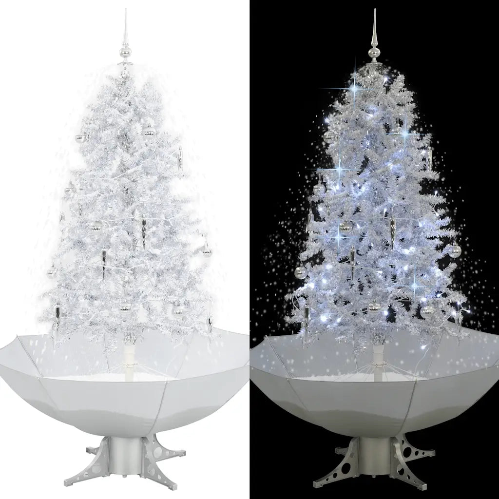 Albero di Natale con Neve e Base a Ombrellone Bianco 170 cm 284336