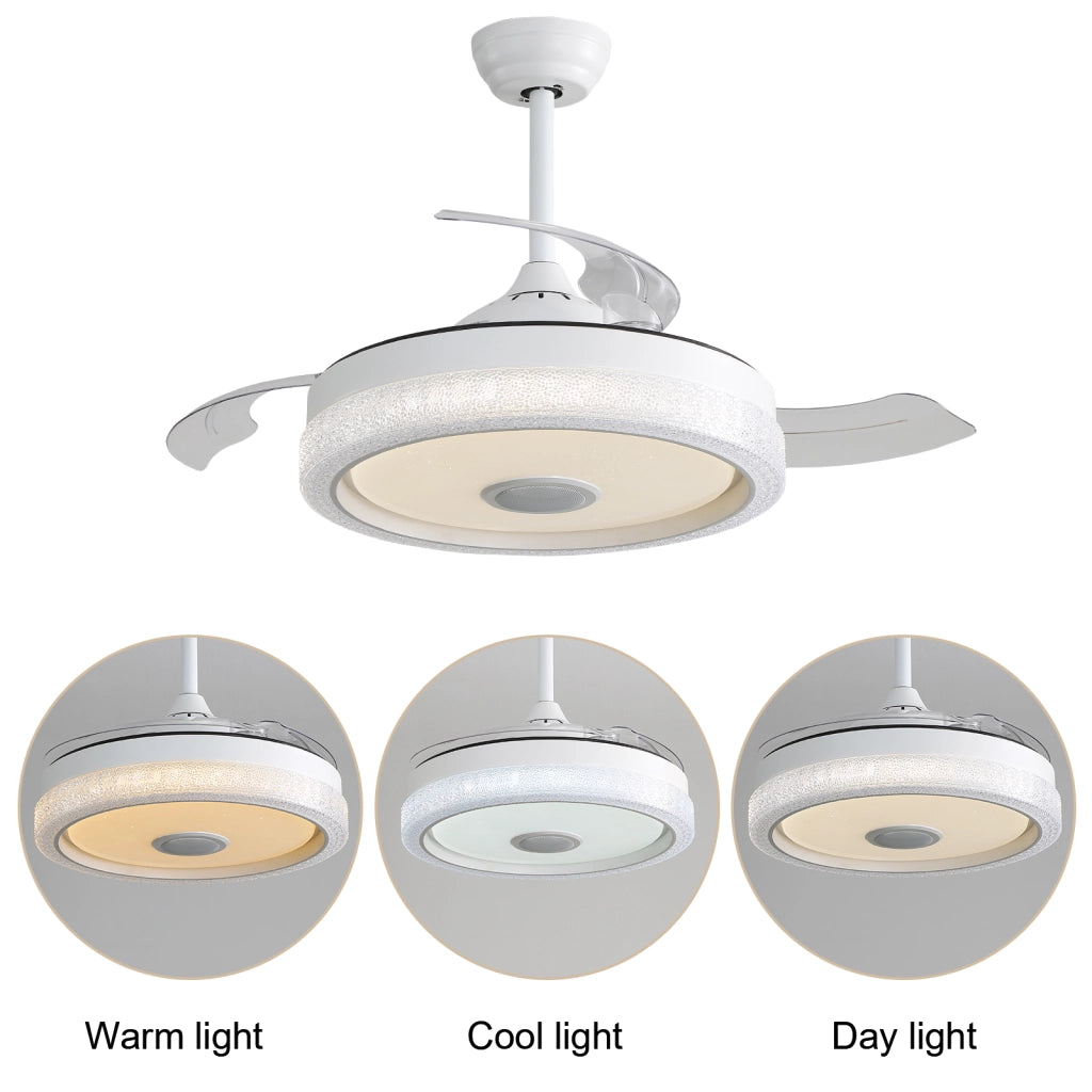 Ventilatore da soffitto RGB con luce LED dimmerabile da 36 W; controllo via app e telecomando Bluetooth bianco