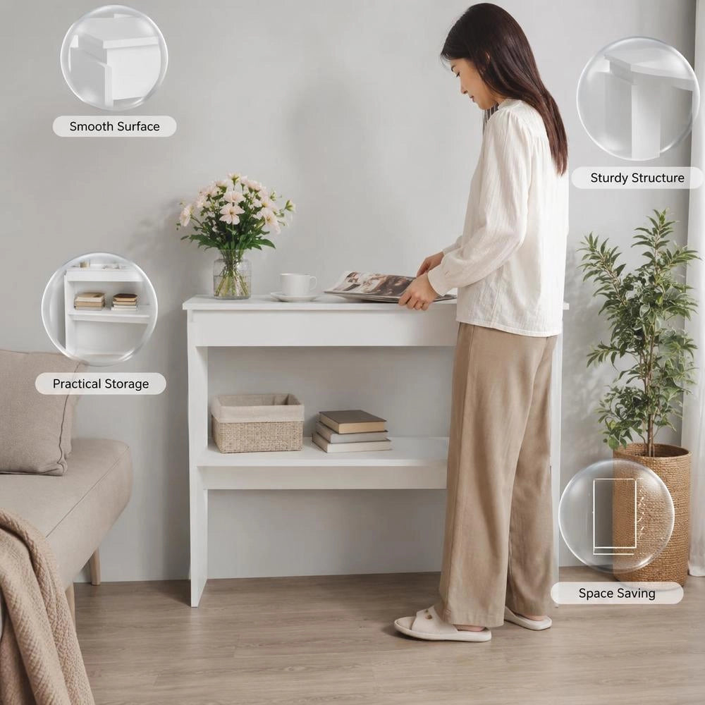 Console Table, White, 102x30x80 Cm, Wood Composite