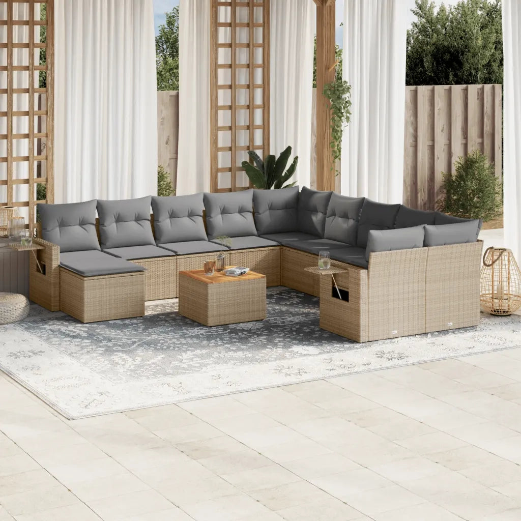 Set Divano da Giardino 12 pz con Cuscini Beige Misto Polyrattan