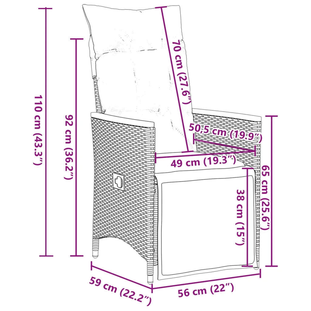 Set da Bistrò da Giardino 11 pz con Cuscini Nero in Polyrattan 3277268