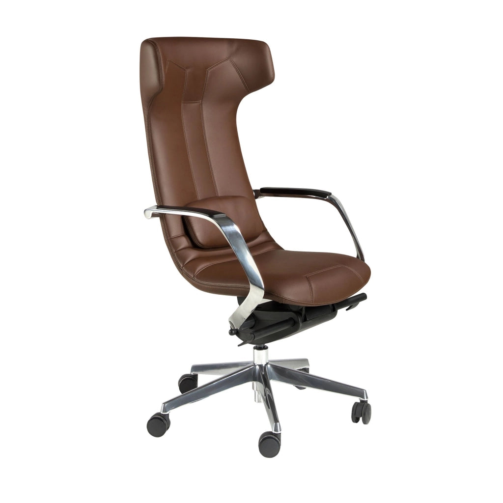 Sedia girevole da ufficio in similpelle marrone