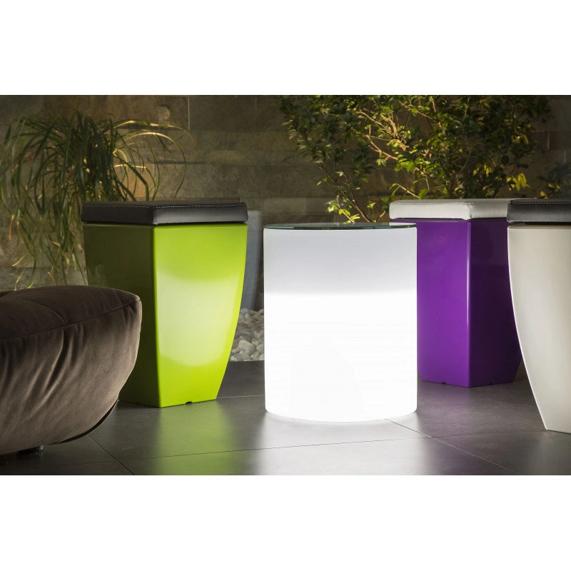 Pouf moderno arredo design 33x33 H55 in polimero bianco con cuscino per interno ed esterno - Made in Italy - Monacis