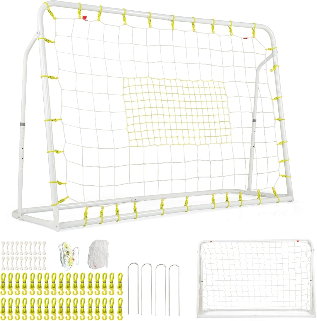 Set di Reti da Calcio 2-in-1 per Bambini: Ribalta e Porta da Calcio 187 x 122,5 cm, Set di Rete di Rimbalzo e Rete da Calcio Regolabile, Struttura in Metallo Robusto