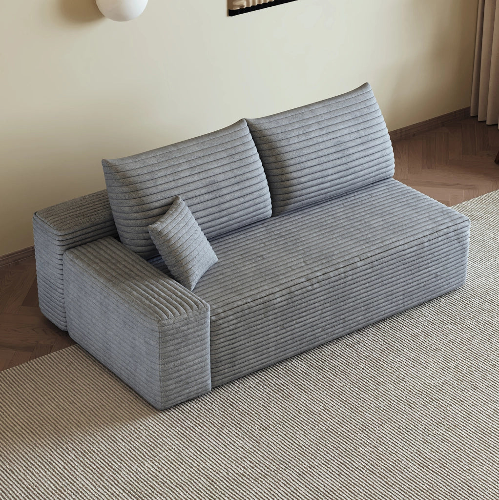 Divano modulare in tessuto corduroy grigio, chaise lounge reversibile, senza montaggio