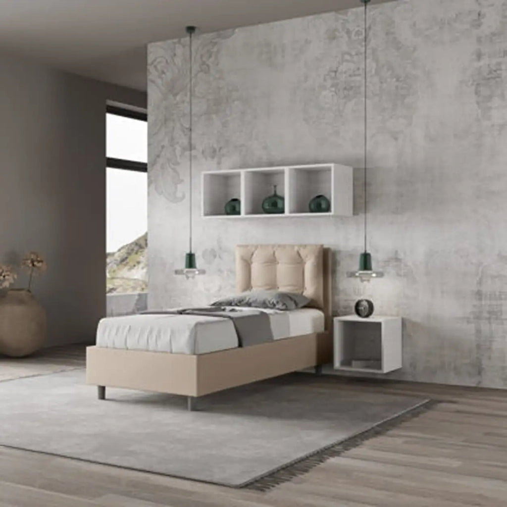 Letto singolo con rete imbottito 80x200 similpelle tortora Annalisa