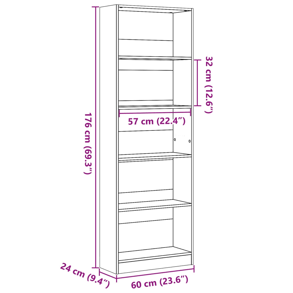 Libreria Bianca 60x24x176 cm in Legno Massello 857821