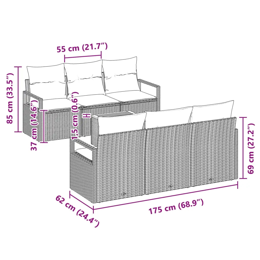 Set Divano da Giardino con cuscino 7 pcs Nero polyrattan 3347655