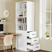 Libreria alta 180 cm slim con 3 cassetti laterali; 4 ripiani; bianco