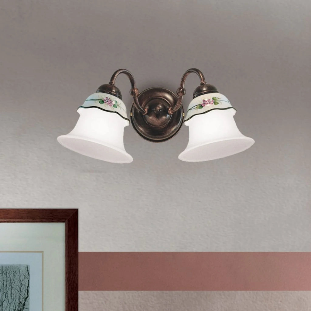 Applique Classica Ferrara Metallo E Ceramica Nero Sfumato Rame 2 Luci E14