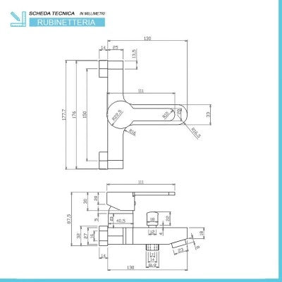 Set miscelatori lavabo bidet vasca con duplex Iole in ottone cromato