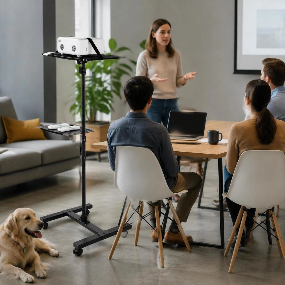 Projector Stand, 2 Shelves Laptop Floor Stand, Projector Stands Table With Adjustable Height 860 To 1360mm, I-Beam Frame Projectors Stands Tripod For Meetings, Outdoor Movies, Video Stand