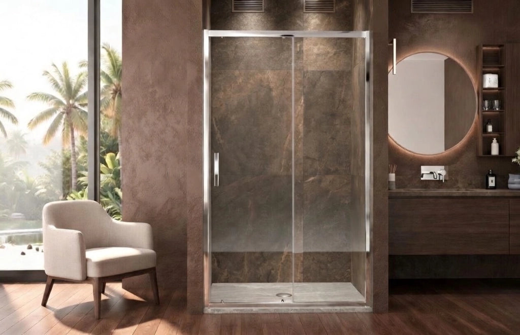 Box doccia a nicchia 100 cm porta scorrevole apertura laterale H190 cm ZEUS - Cromato Lucido