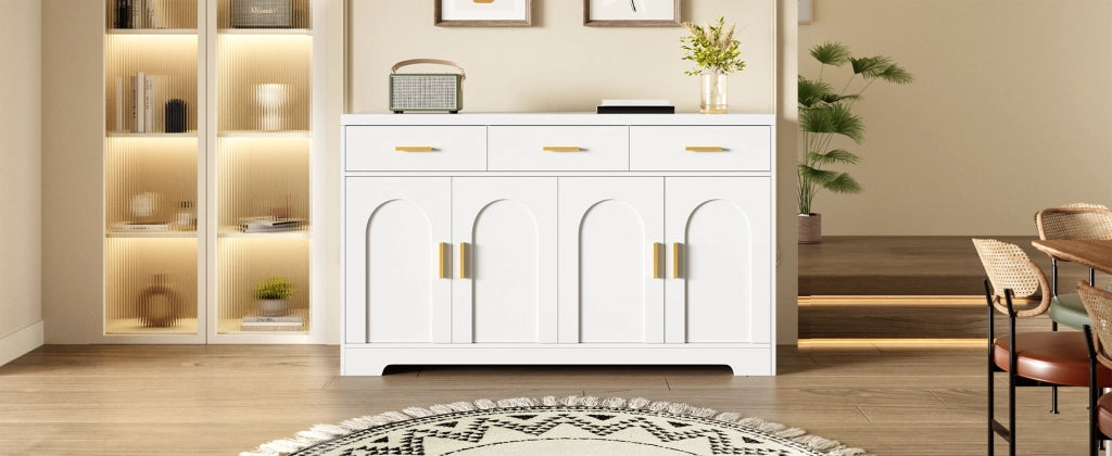 Credenza con cassetti, ripiani regolabili, piano elevabile in MDF bianco