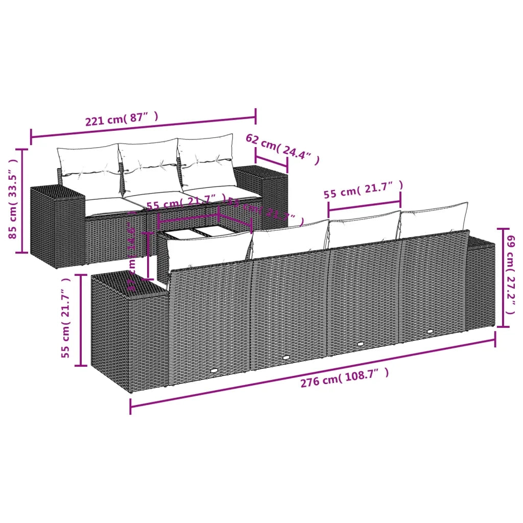Set Divano da Giardino 8 pz con Cuscini Beige in Polyrattan 3222327