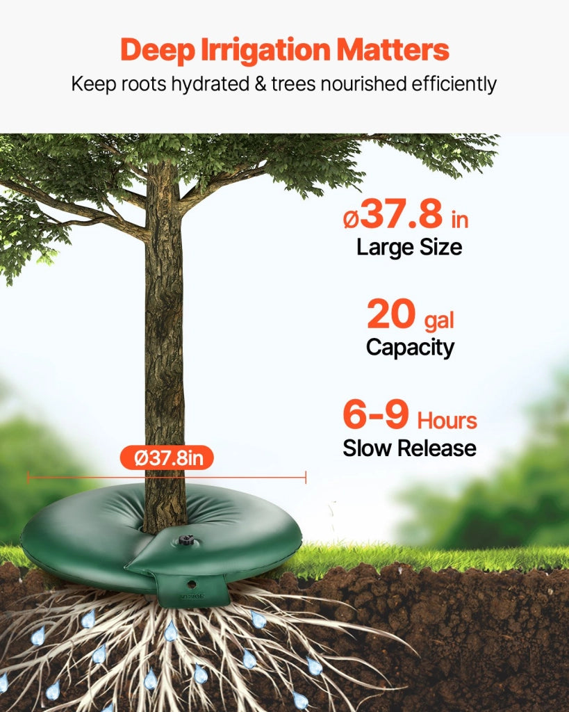 Set 4 Sacchetti Anelli per Irrigazione Alberi a Goccia Rilascio Lento 6-9 Ore 75,7L in PVC per Giardino
