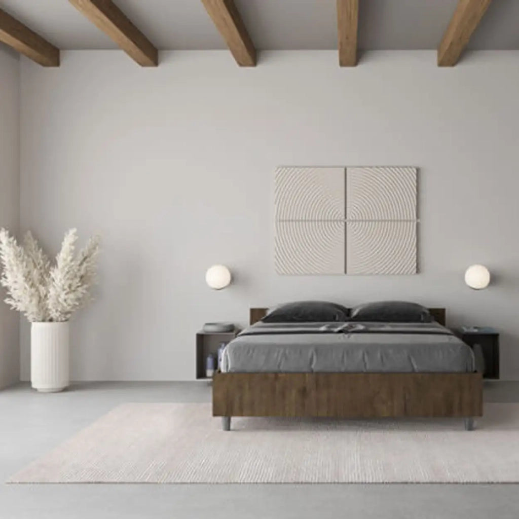 Letto matrimoniale francese con rete 140x200 noce Nuamo