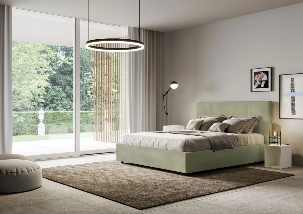 Letto 1 Piazza E Mezzo 130x190 cm con Rete Imbottito in Microfibra Mika Tè Verde