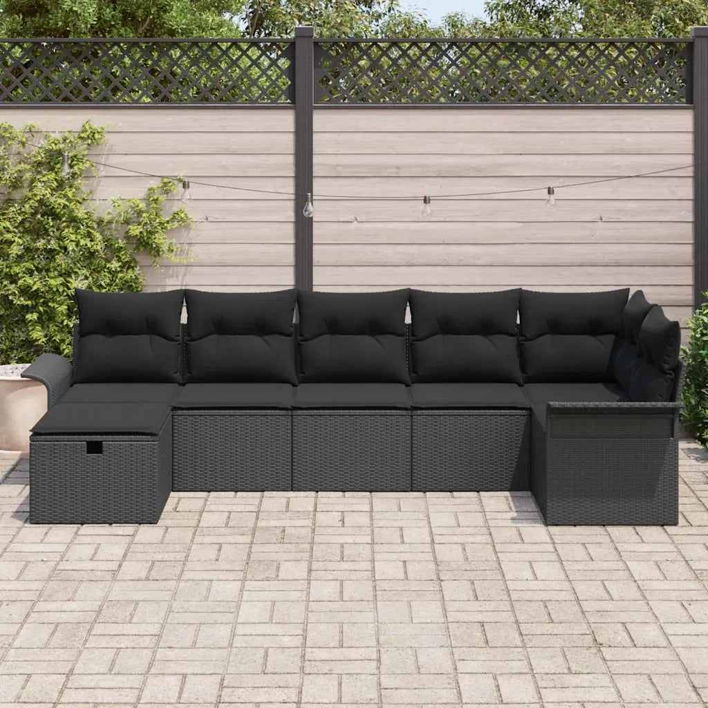Set Divano da Giardino con cuscino 7 pcs Nero polyrattan 3358902