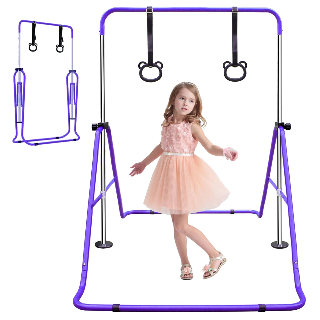 Sbarra ginnastica pieghevole ULEVR per bambini, 5 altezze regolabili 89-129,5 cm, struttura in ferro viola