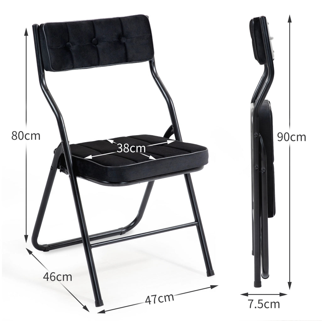 SEDIA Pieghevole Imbottita Set da 2 pezzi Nero in Acciaio