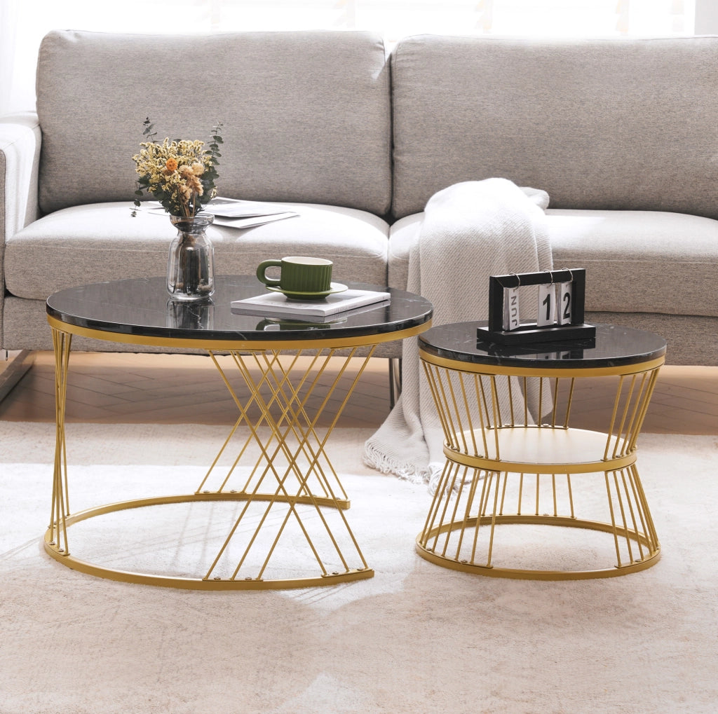 TAVOLINI DA CAFFÈ Set da 2 pezzi 70x70x47 cm MDF Nero effetto marmo