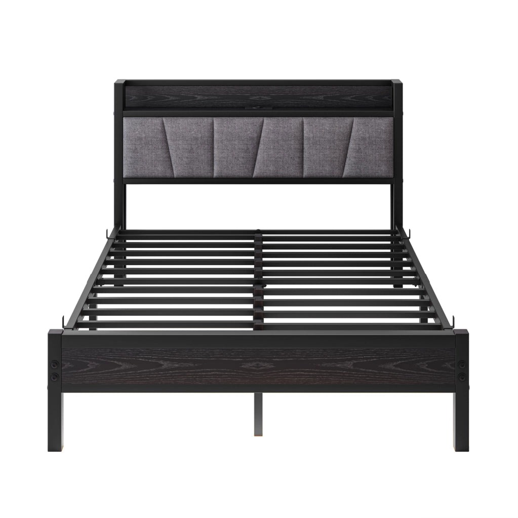 Letto matrimoniale 140x190 cm con LED, USB e testiera contenitore