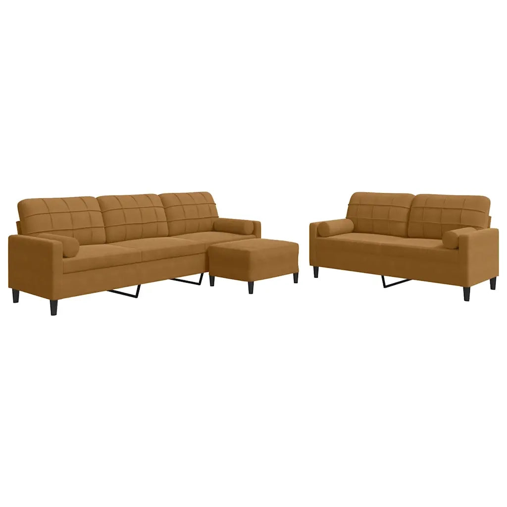 Set di Divani 3 pz con Cuscini e Rinforzi Marrone in Velluto 3278508