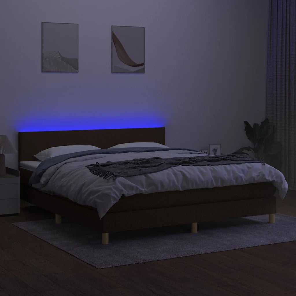 Letto a Molle Materasso e LED Marrone Scuro 160x200 cm Tessuto 3133568