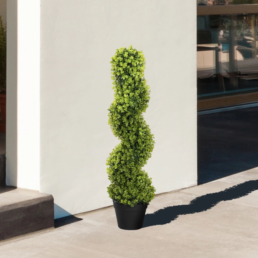Pianta Artificiale di Eucalipto 90A cm a Spirale con Vaso Incluso per Interno ed Esterno Verde