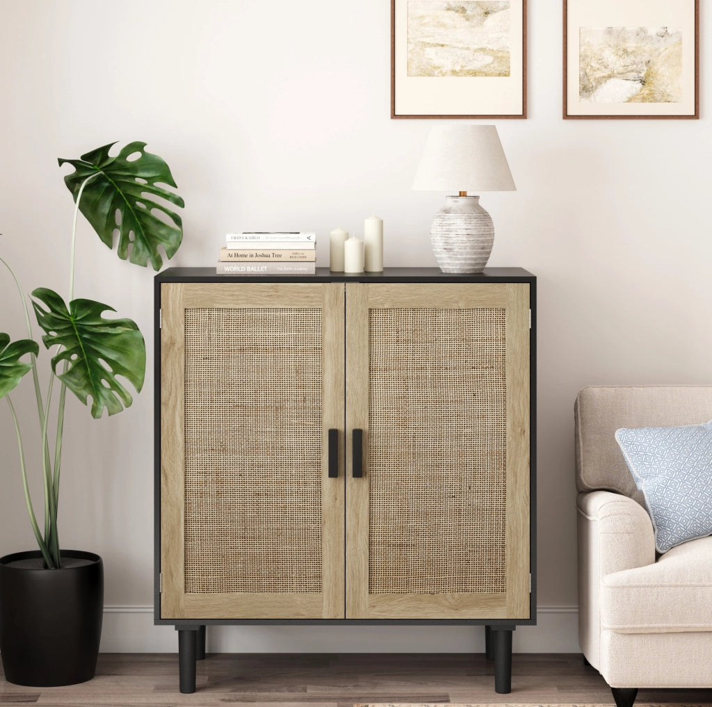 Mobile contenitore a 2 ante con ripiani aperti; MDF; 80x40x88 cm; nero